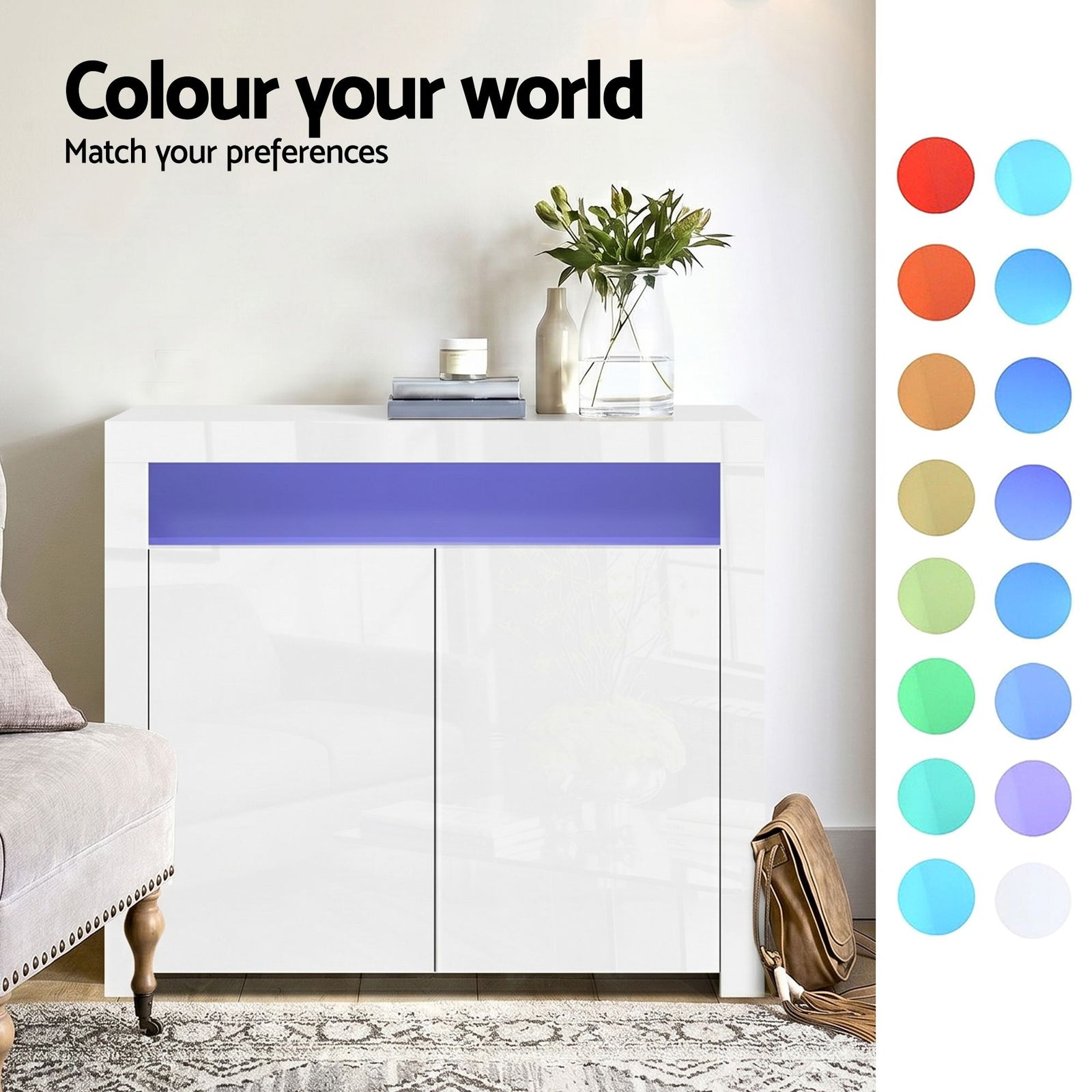 2x Buffet Sideboard Cabinet LED Cupboard High-Gloss Storage Pantry ARNO