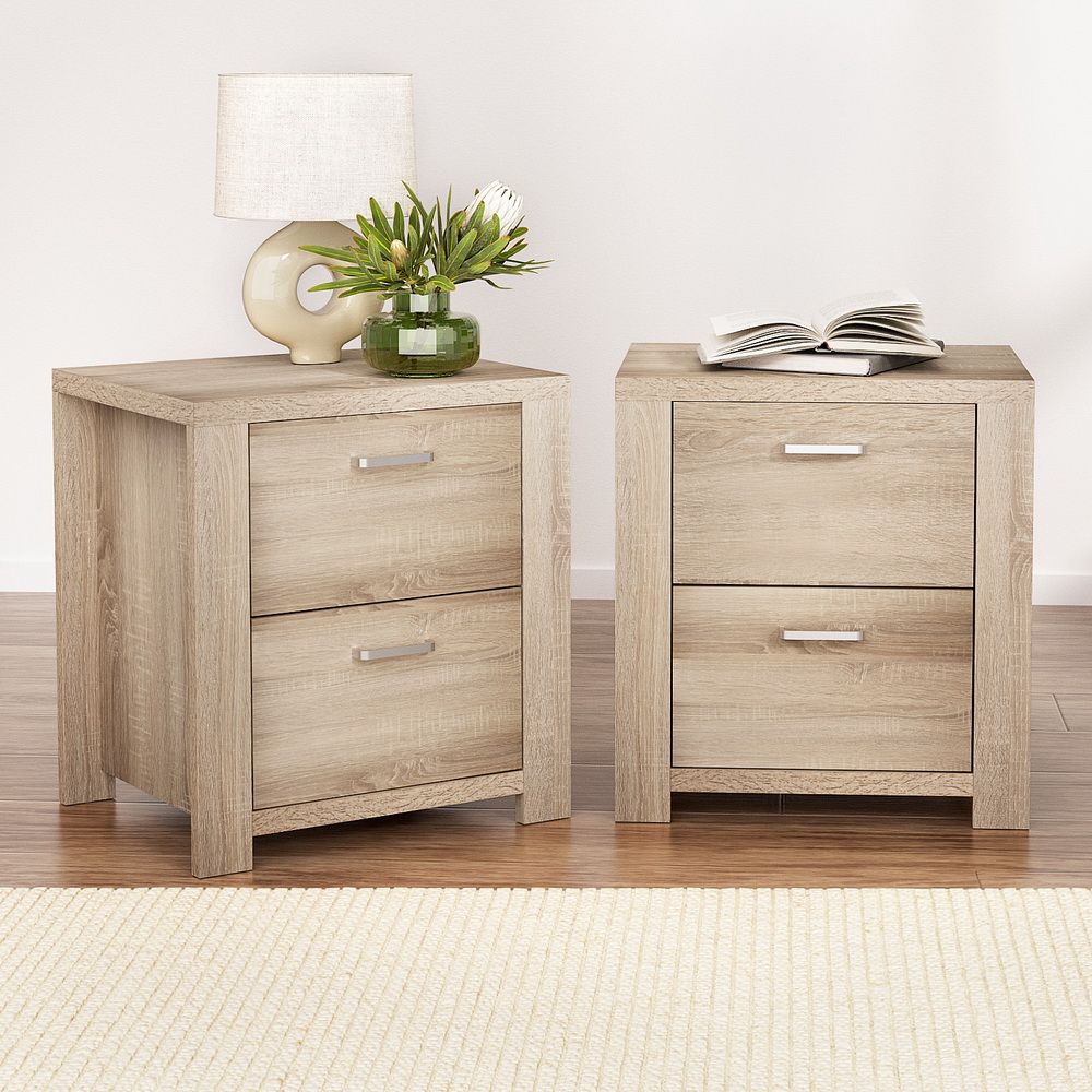 2x Maxi Bedside Tables Pine 2 Drawer Bedroom Nightstand Storage