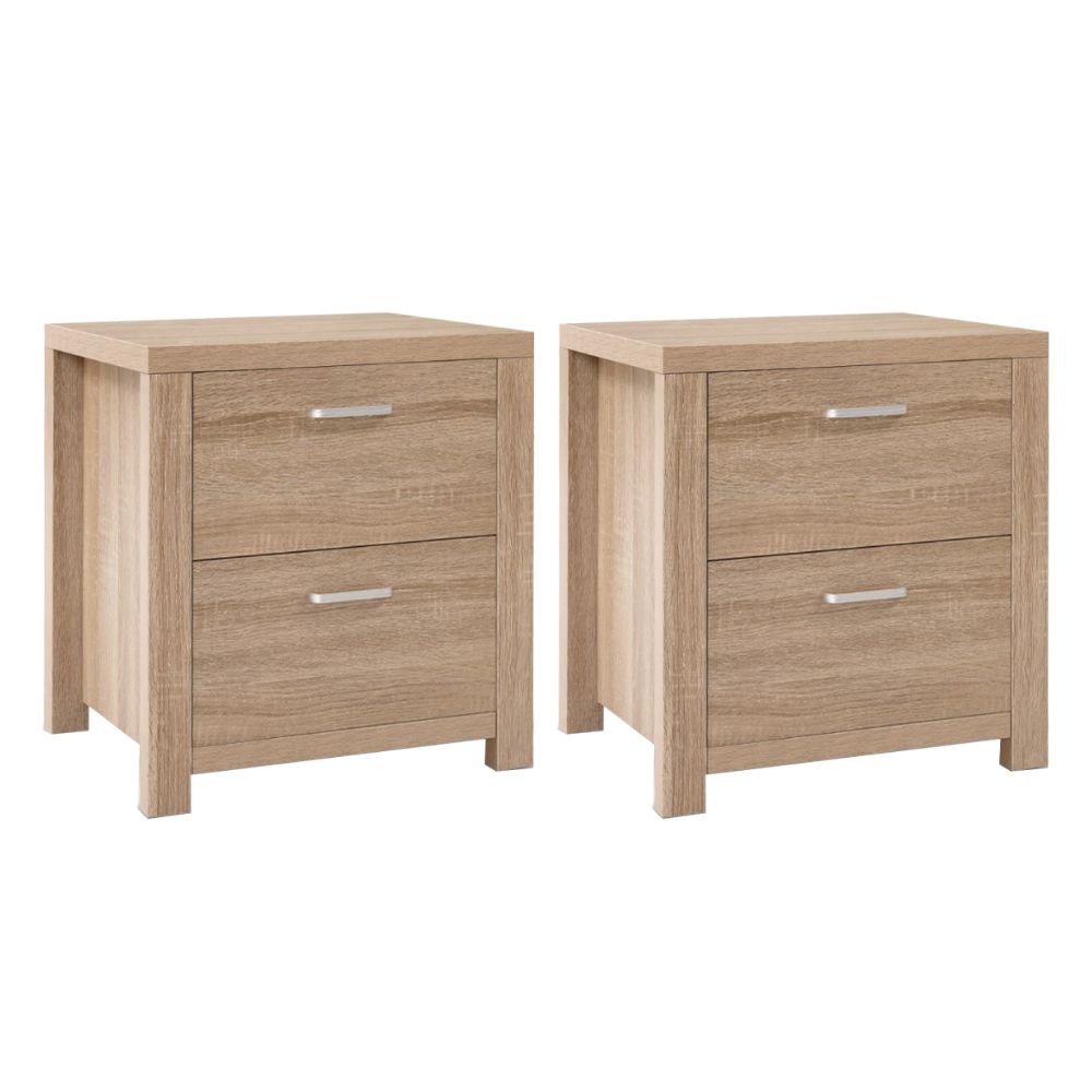2x Maxi Bedside Tables Pine 2 Drawer Bedroom Nightstand Storage
