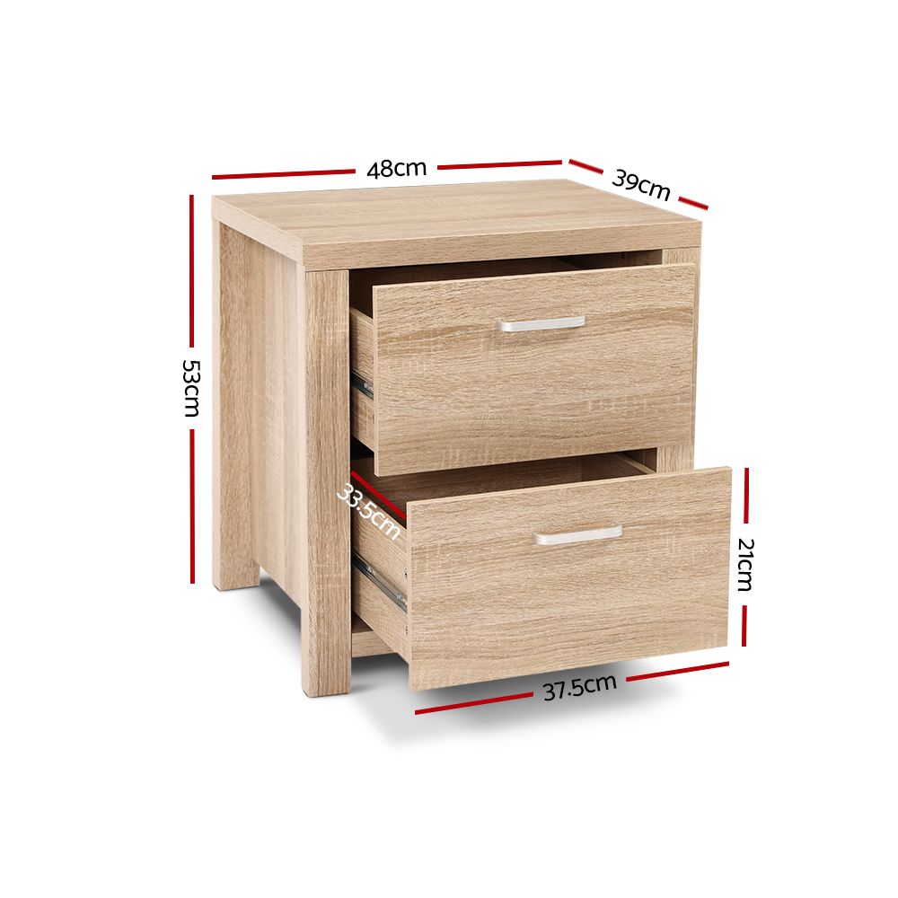 2x Maxi Bedside Tables Pine 2 Drawer Bedroom Nightstand Storage