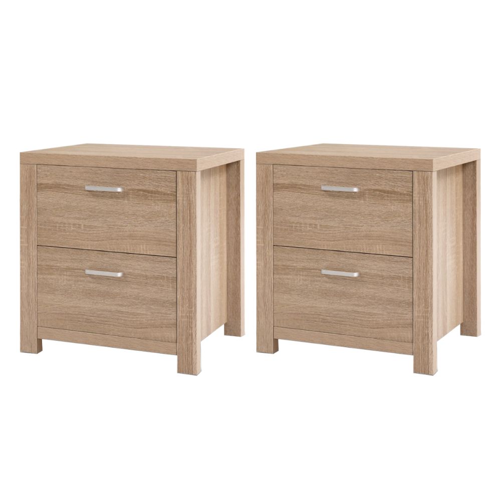 2x Maxi Bedside Tables Pine 2 Drawer Bedroom Nightstand Storage