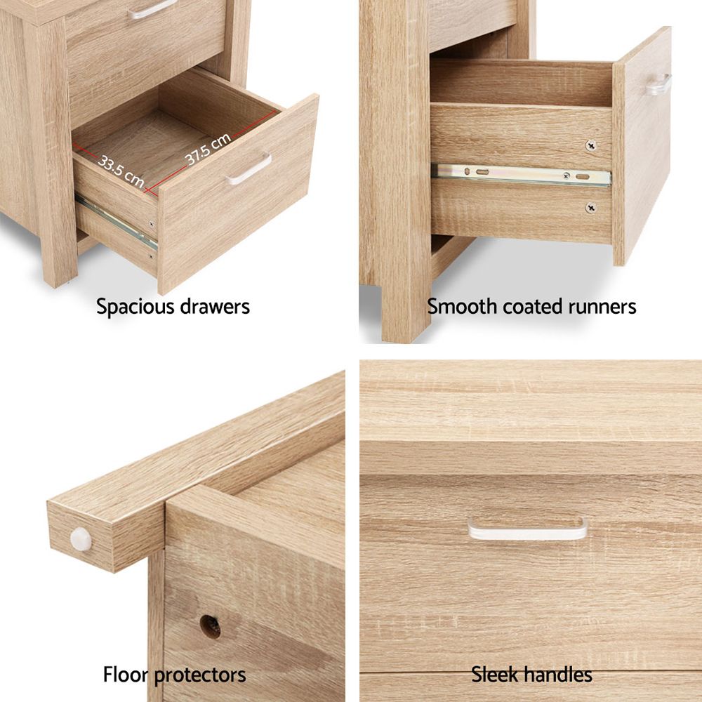 2x Maxi Bedside Tables Pine 2 Drawer Bedroom Nightstand Storage
