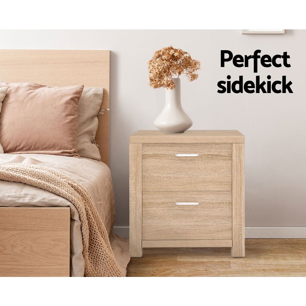 2x Maxi Bedside Tables Pine 2 Drawer Bedroom Nightstand Storage