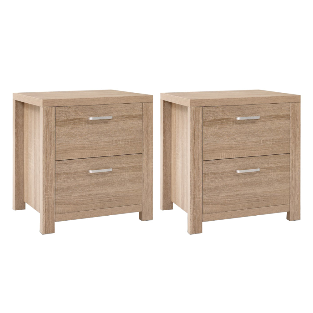 2x Bedside Table 2 Drawers - MAXI Pine