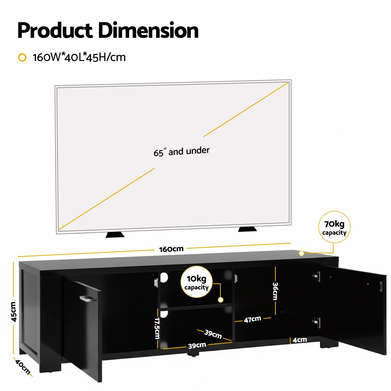 TV Cabinet Entertainment Unit 160cm Black Maxi