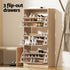 2‑Pack Shoe Cabinets – 3 Flip Drawers, Slatted Doors, Pine Finish