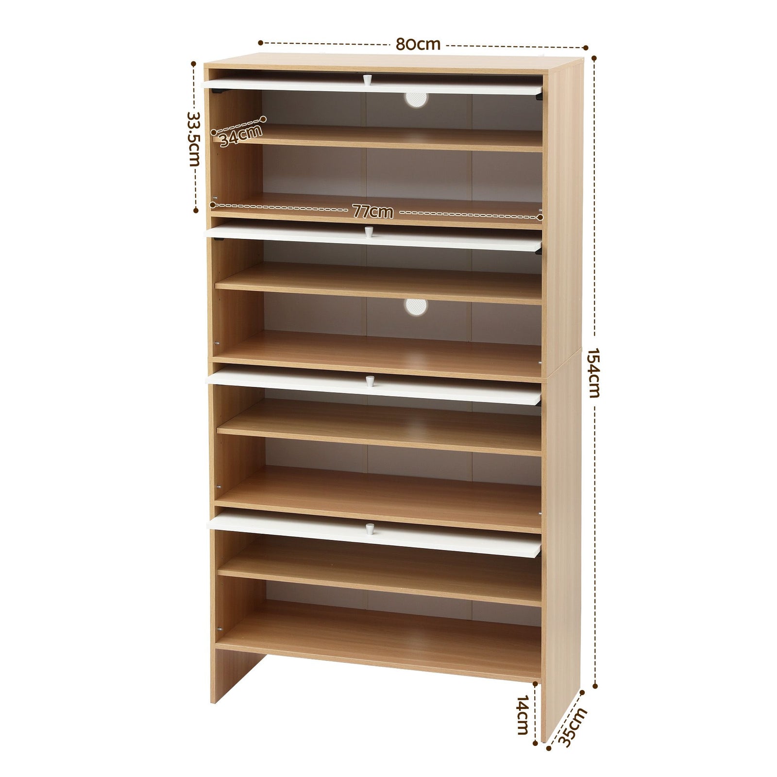 Narrow Shoe Cabinet 8‑Tier – White & Pine, Flip‑Door, Adjustable Shelves
