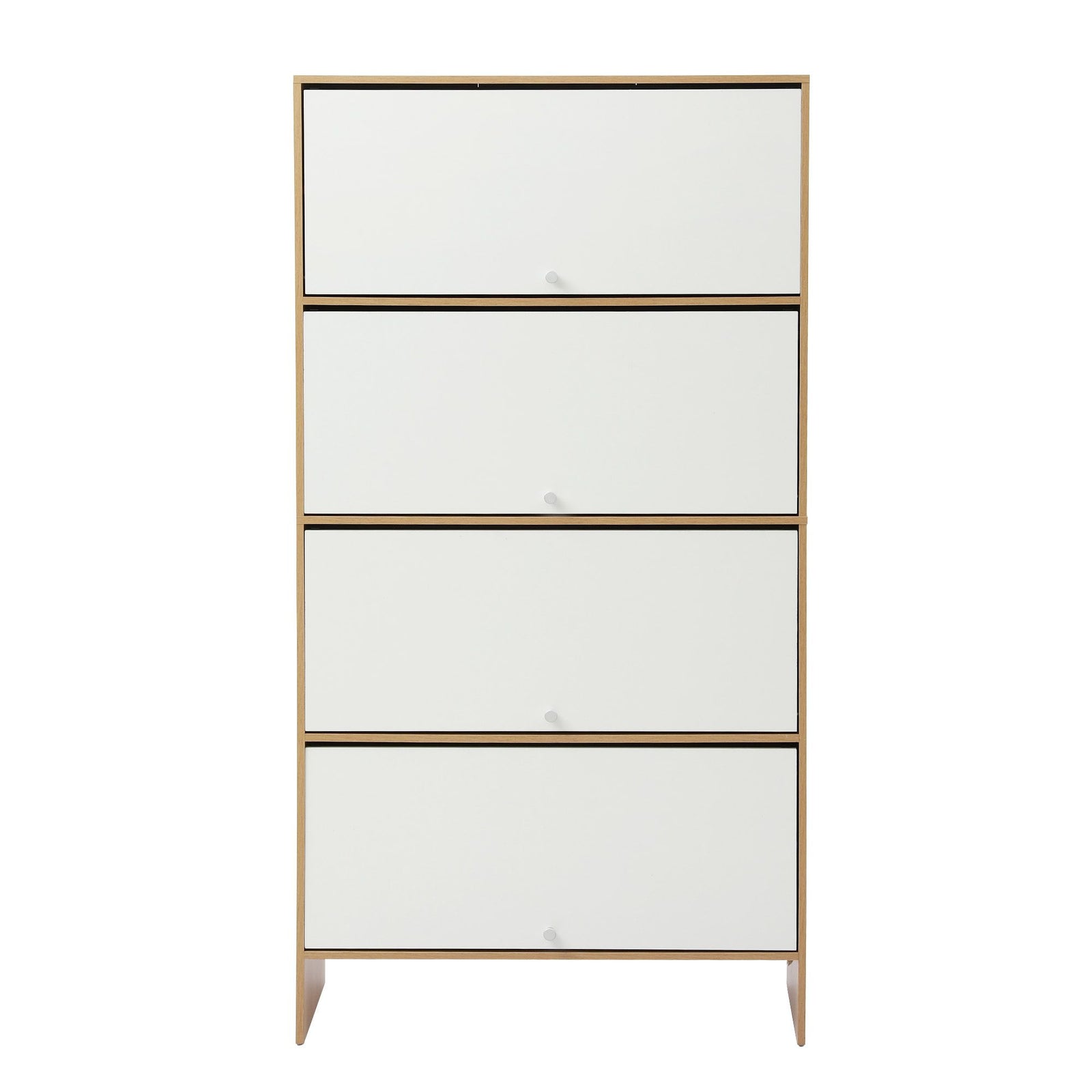 Narrow Shoe Cabinet 8‑Tier – White & Pine, Flip‑Door, Adjustable Shelves