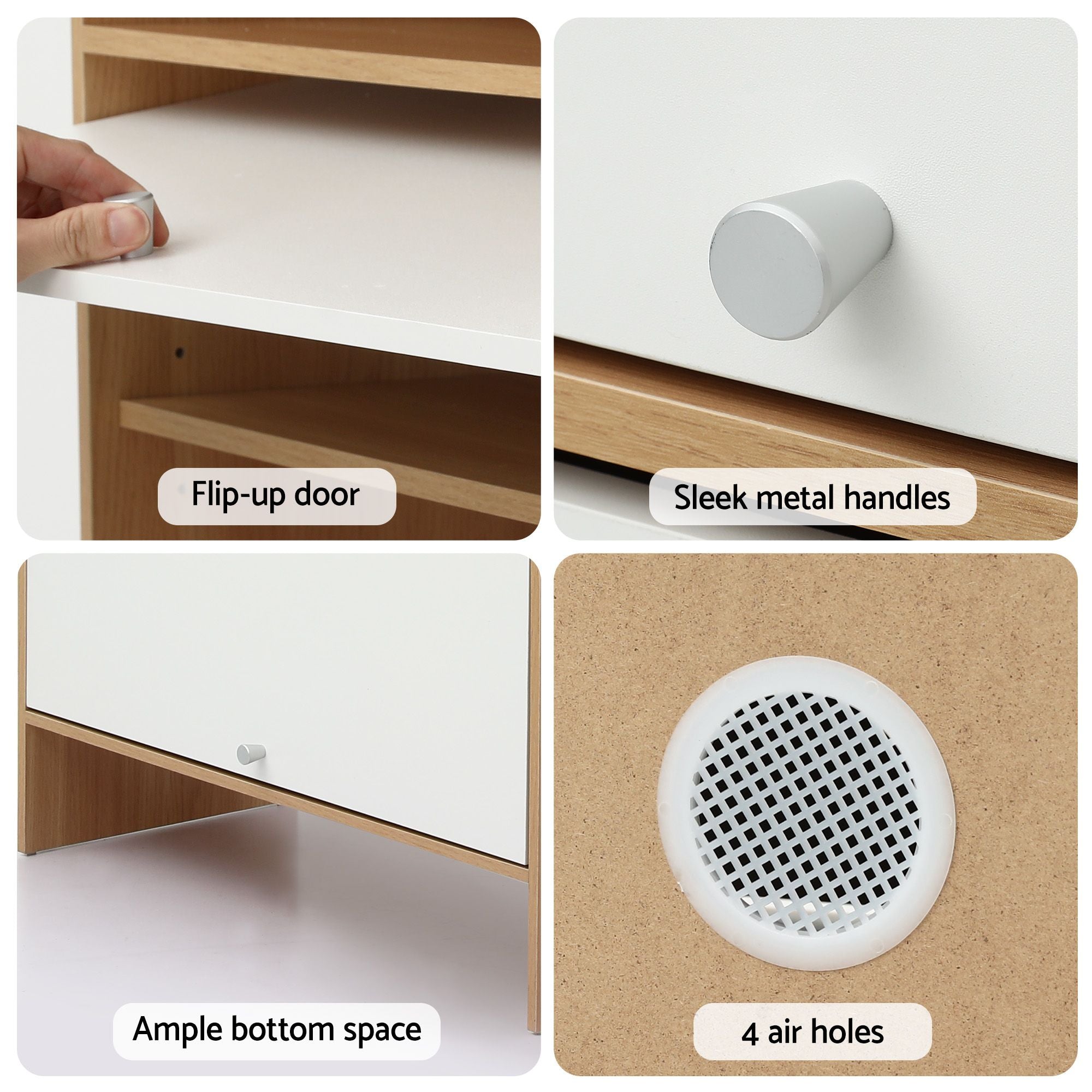 Narrow Shoe Cabinet 8‑Tier – White & Pine, Flip‑Door, Adjustable Shelves