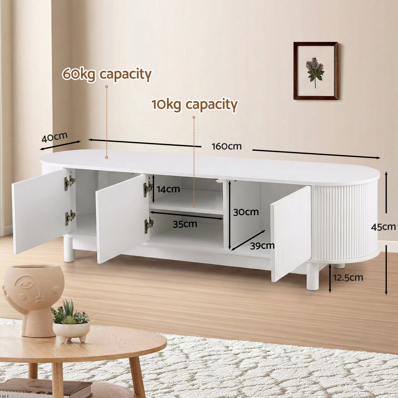 TV Unit Entertainment Unit Storage Cabinet 160cm White