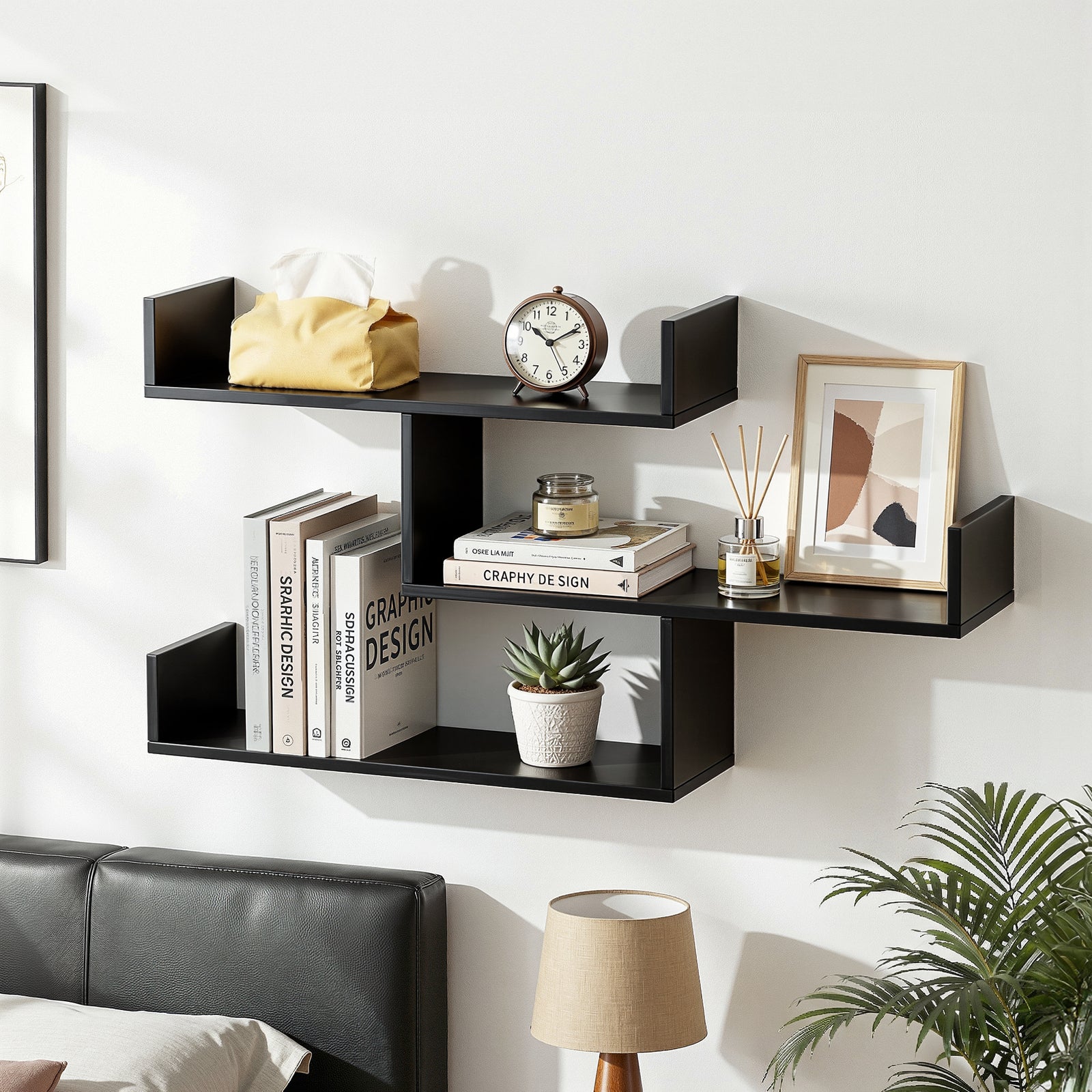 Floating Wall Shelf 3 Tier Black