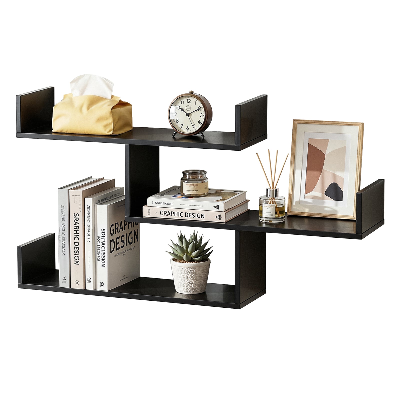 Floating Wall Shelf 3 Tier Black
