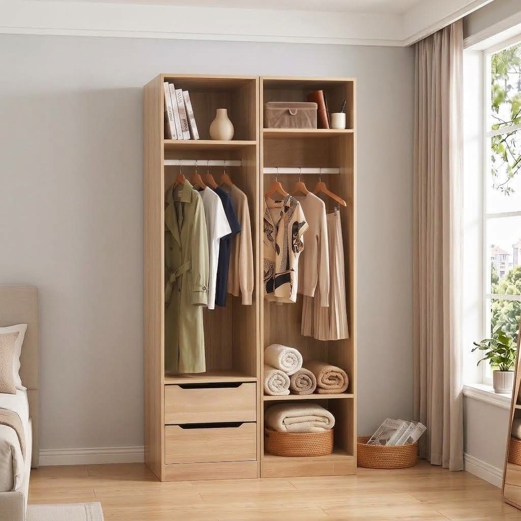 Artiss 2 Piece Wardrobe Set Clothes Closet Organiser Shelves Drawers 185cm Pine