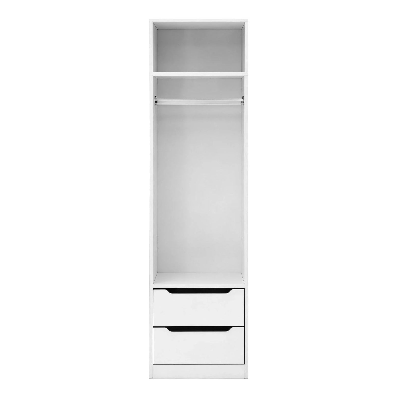 Wardrobe Closet White – 2 Drawers, Hanging Rod, Shelf, 185cm