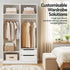 Wardrobe Closet White – 2 Drawers, Hanging Rod, Shelf, 185cm