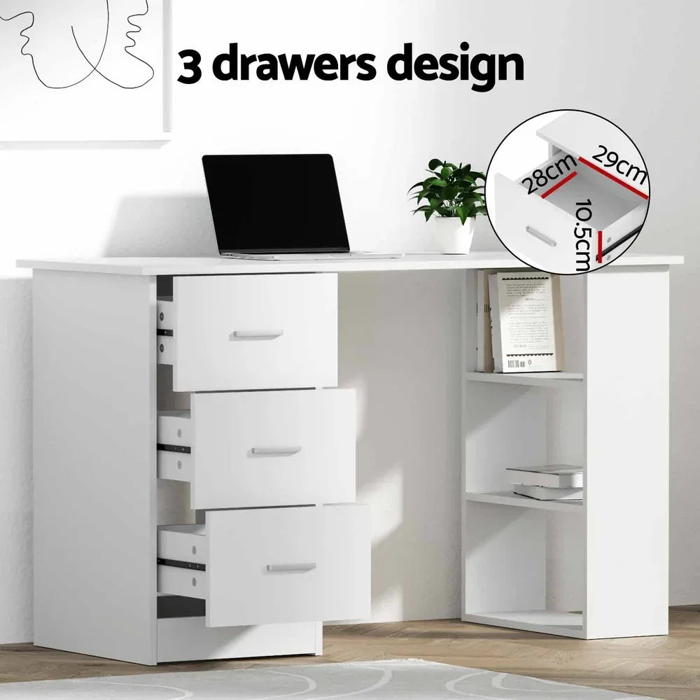 Computer Desk with Drawers Shelves Storage White Study Work Desk