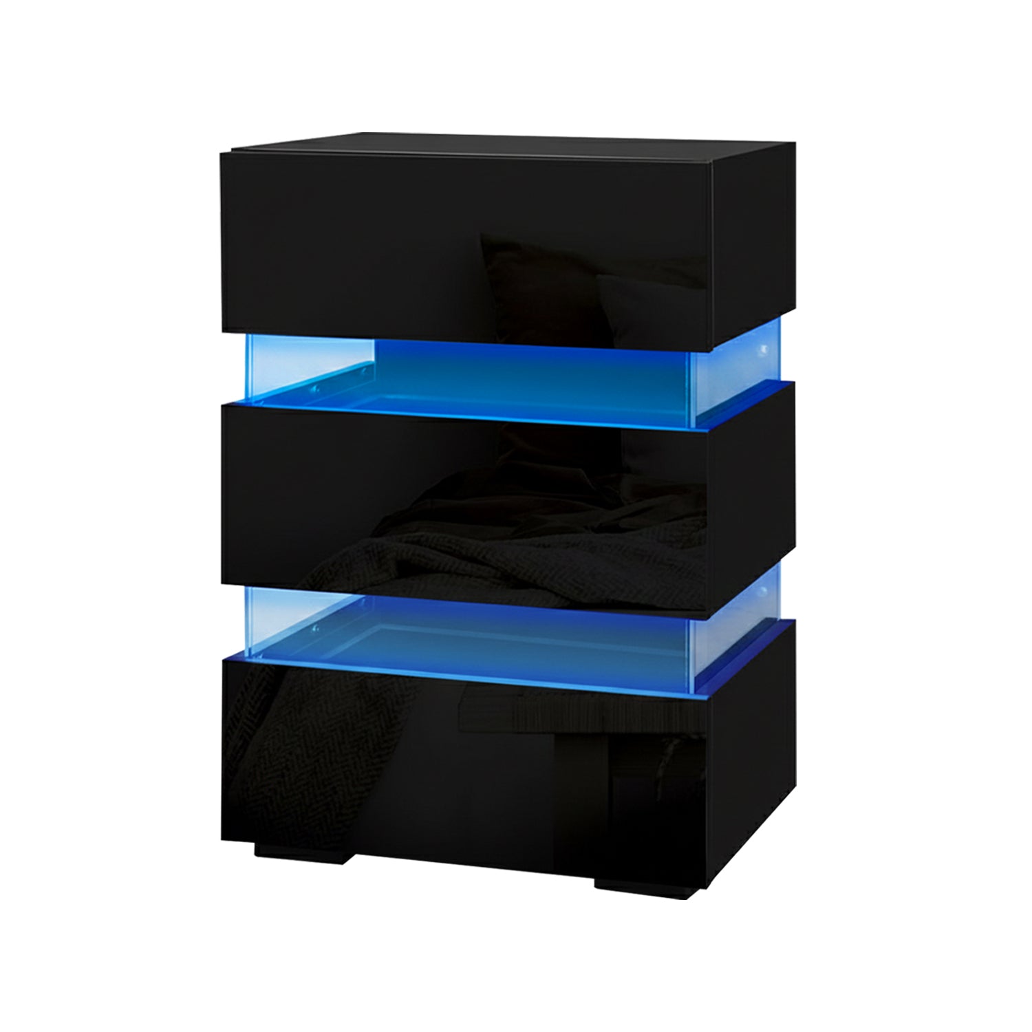 2x Bedside Table LED 3 Drawers - LUMI Black