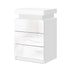 2X Bedside Table LED 3 Drawers - COLEY White