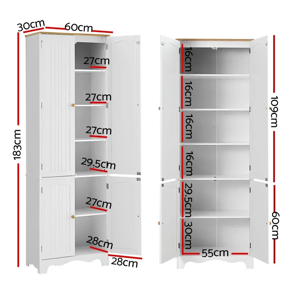 White Tall Storage Cupboard Pantry Cabinet 6 Shelf MDF Organizer