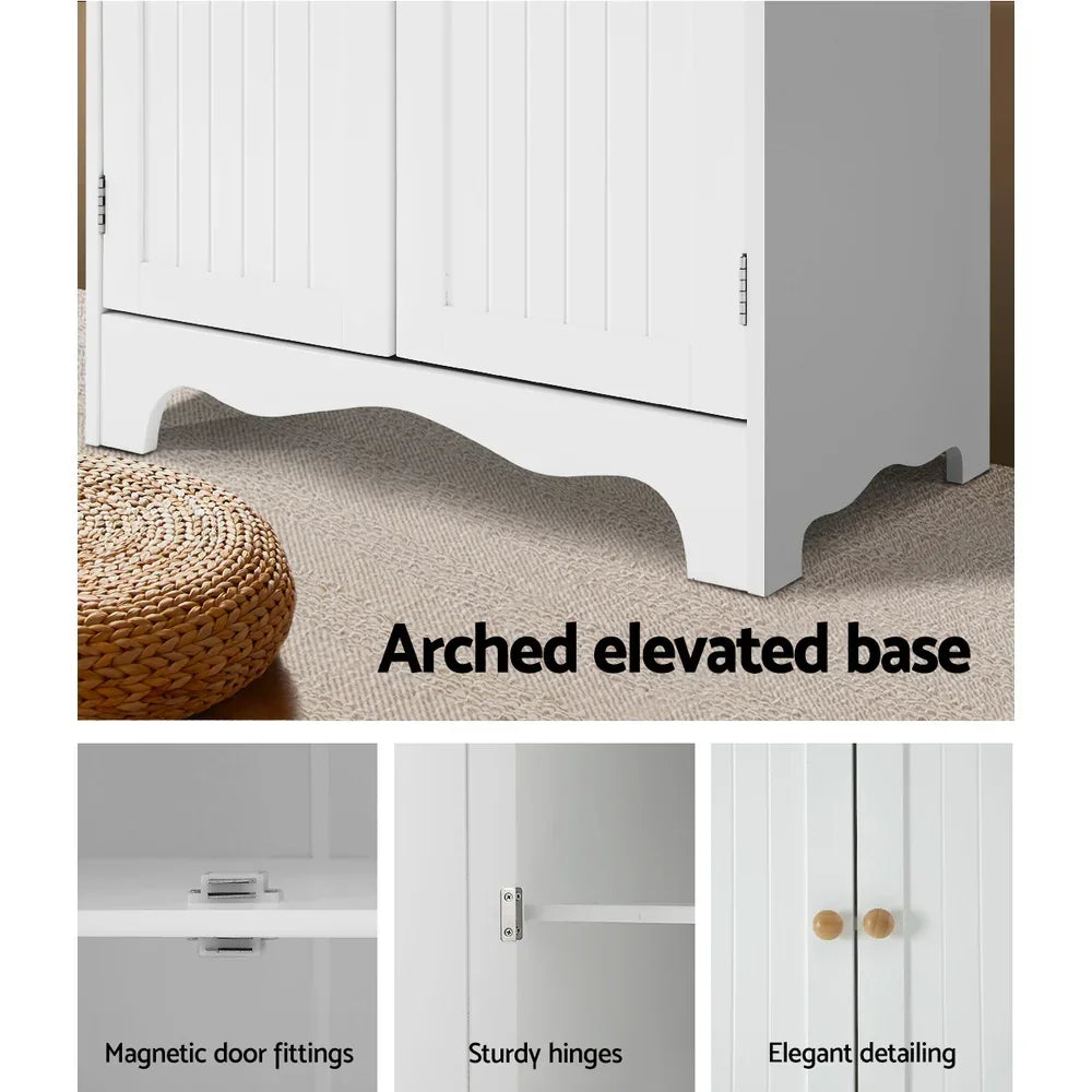 White Tall Storage Cupboard Pantry Cabinet 6 Shelf MDF Organizer