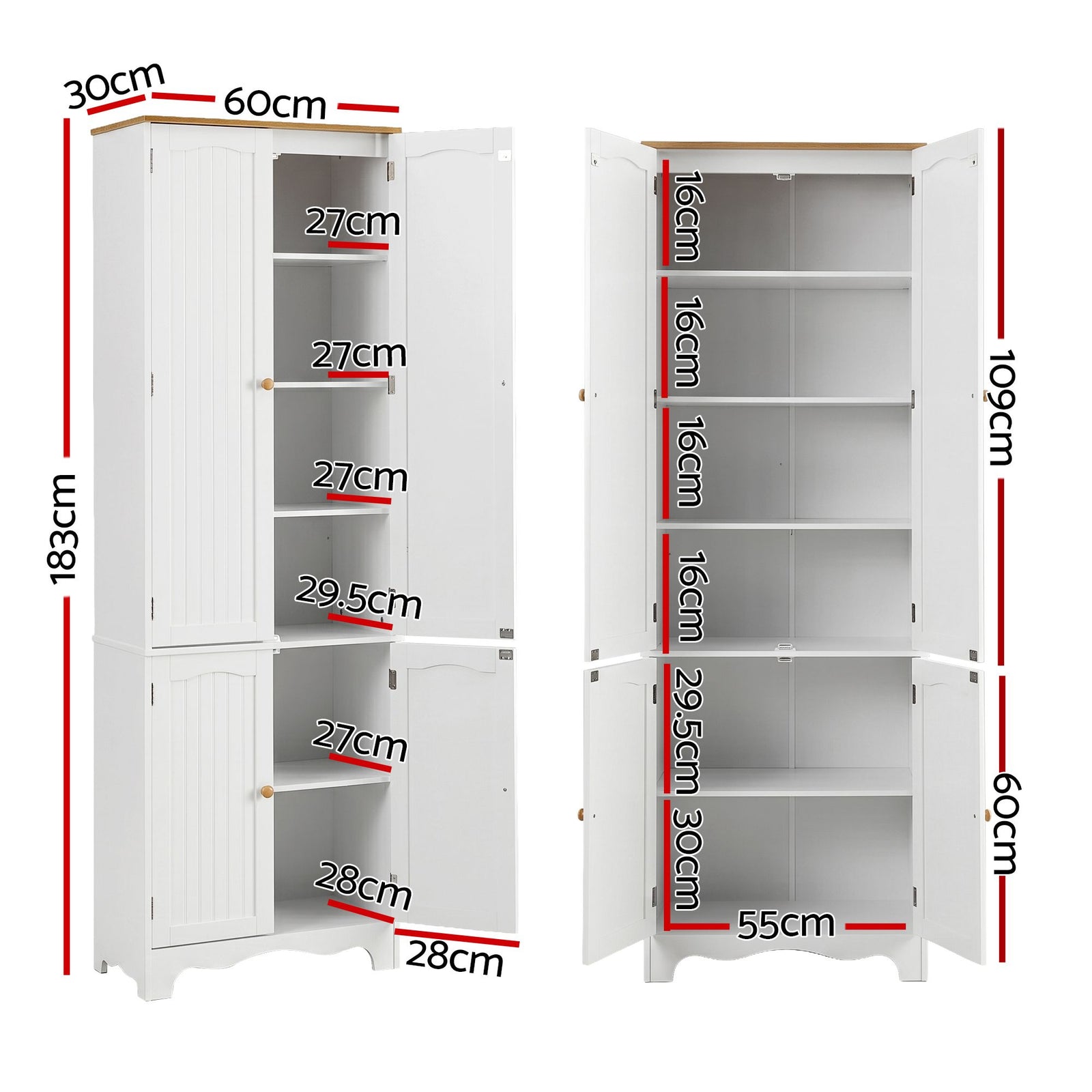2x Buffet Sideboard Pantry Cabinet Cupboard 6-Tiers Storage Shelves BERNE