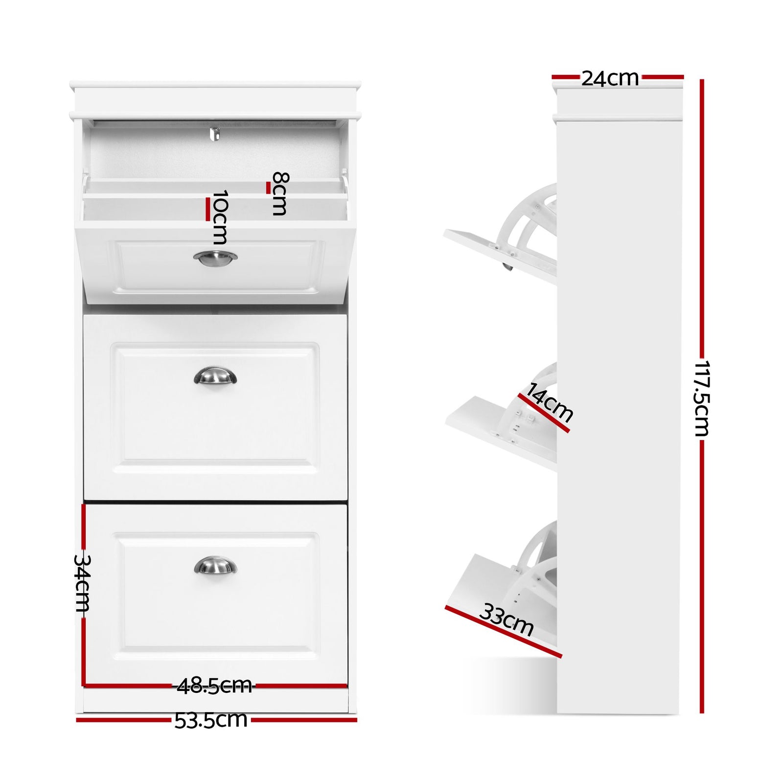 Artiss Shoe Cabinet Set 2‑Piece White – 3 Flip Drawers, Adjustable Shelves, 117cm