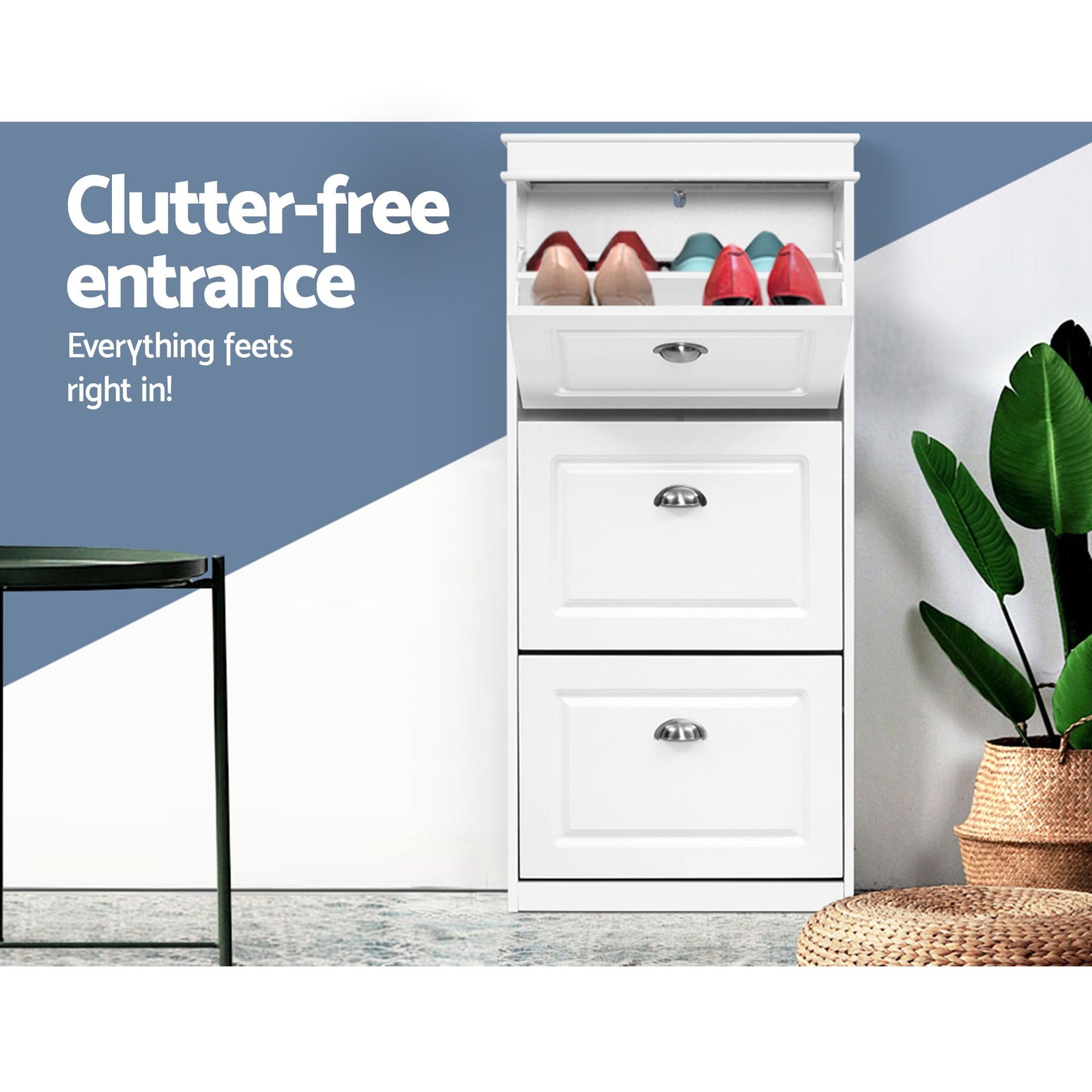 Artiss Shoe Cabinet Set 2‑Piece White – 3 Flip Drawers, Adjustable Shelves, 117cm