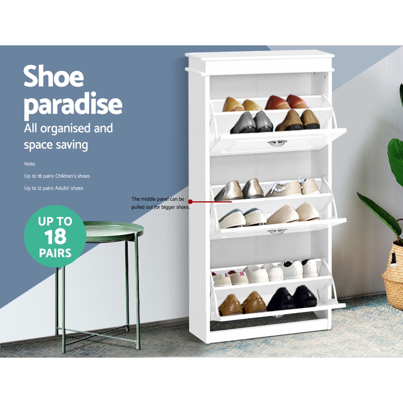 Artiss Shoe Cabinet Set 2‑Piece White – 3 Flip Drawers, Adjustable Shelves, 117cm