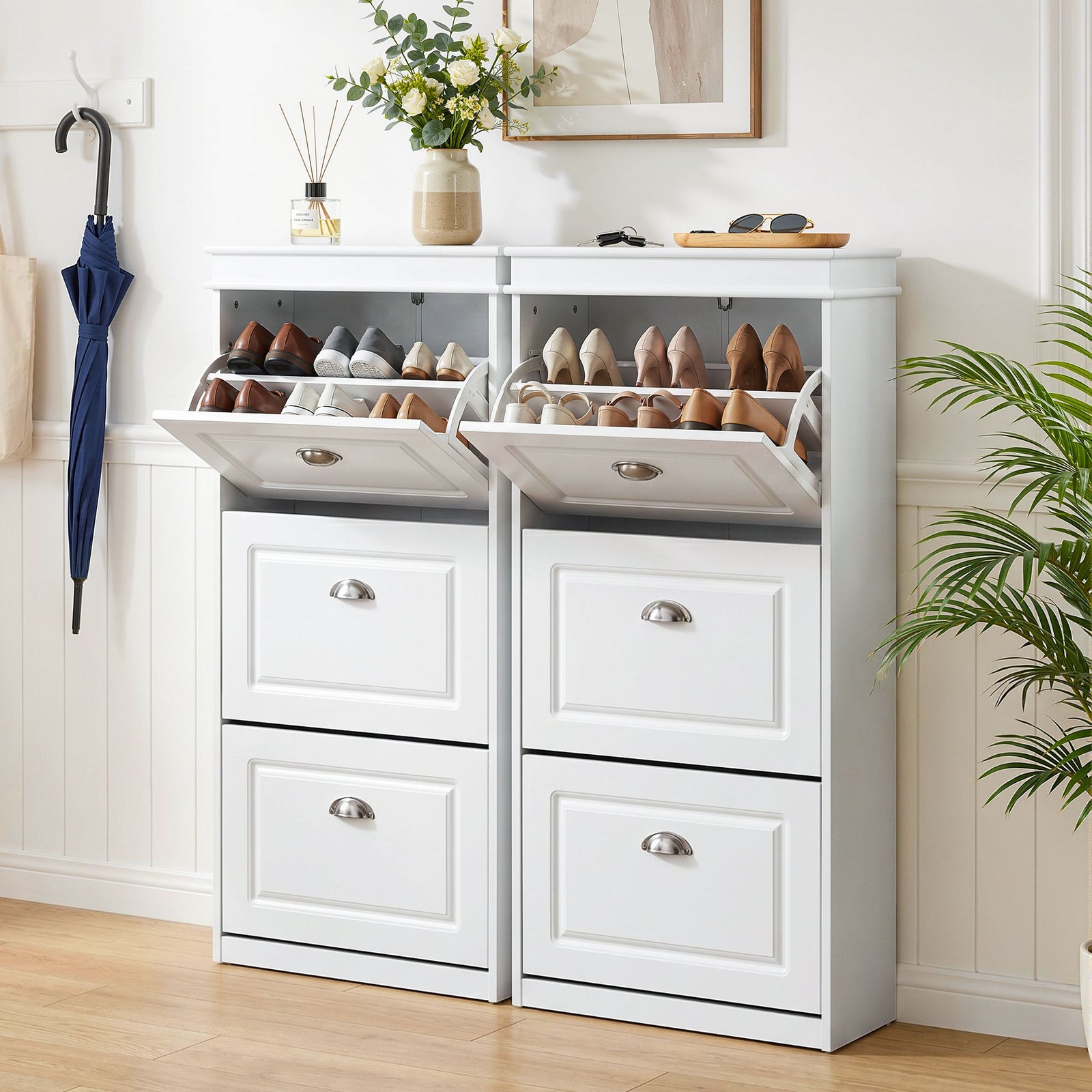 Artiss Shoe Cabinet Set 2‑Piece White – 3 Flip Drawers, Adjustable Shelves, 117cm