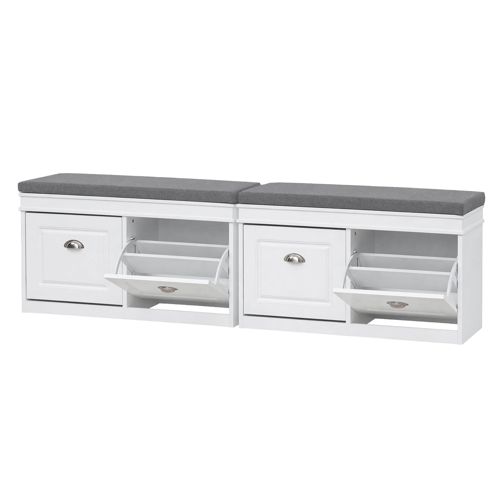 Artiss Shoe Bench Set of 2 – White, Flip Drawers, Padded Seat, 8‑Pair Storage