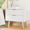 Artiss 2 Drawer Bedside Table White & Pine Wooden Nightstand