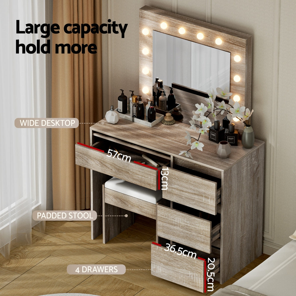 Dressing Table Set Stool 12 Led Bulbs Wood