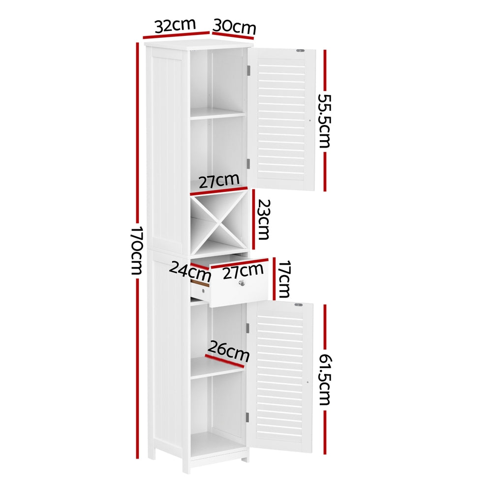 Bathroom Storage Cabinet 170cm Tall Slim Organiser Toilet Corner Adjustable Shelf Louver Door White