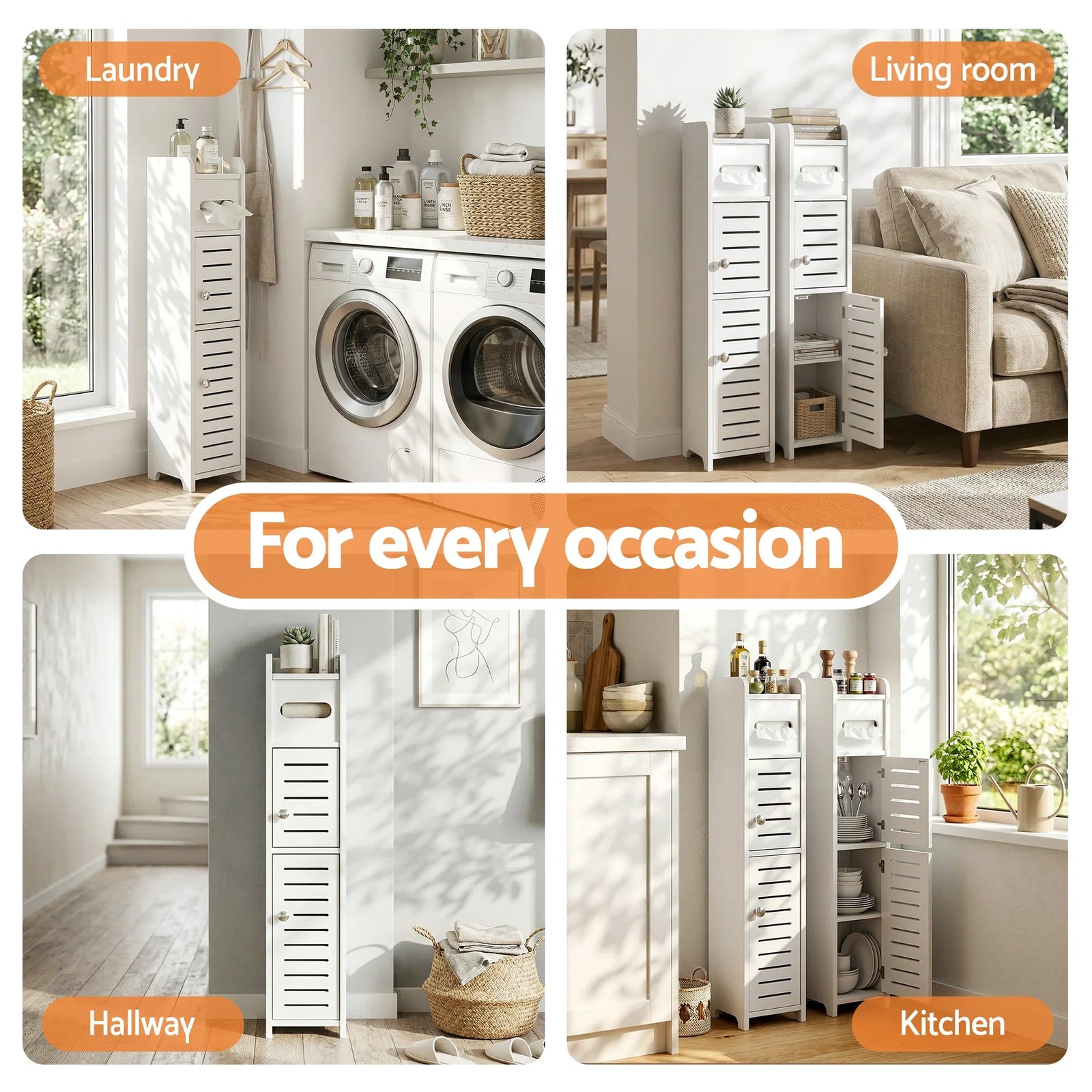Artiss 2x Bathroom Storage Cabinet 3-Tier Toilet Paper Holder Organizer White