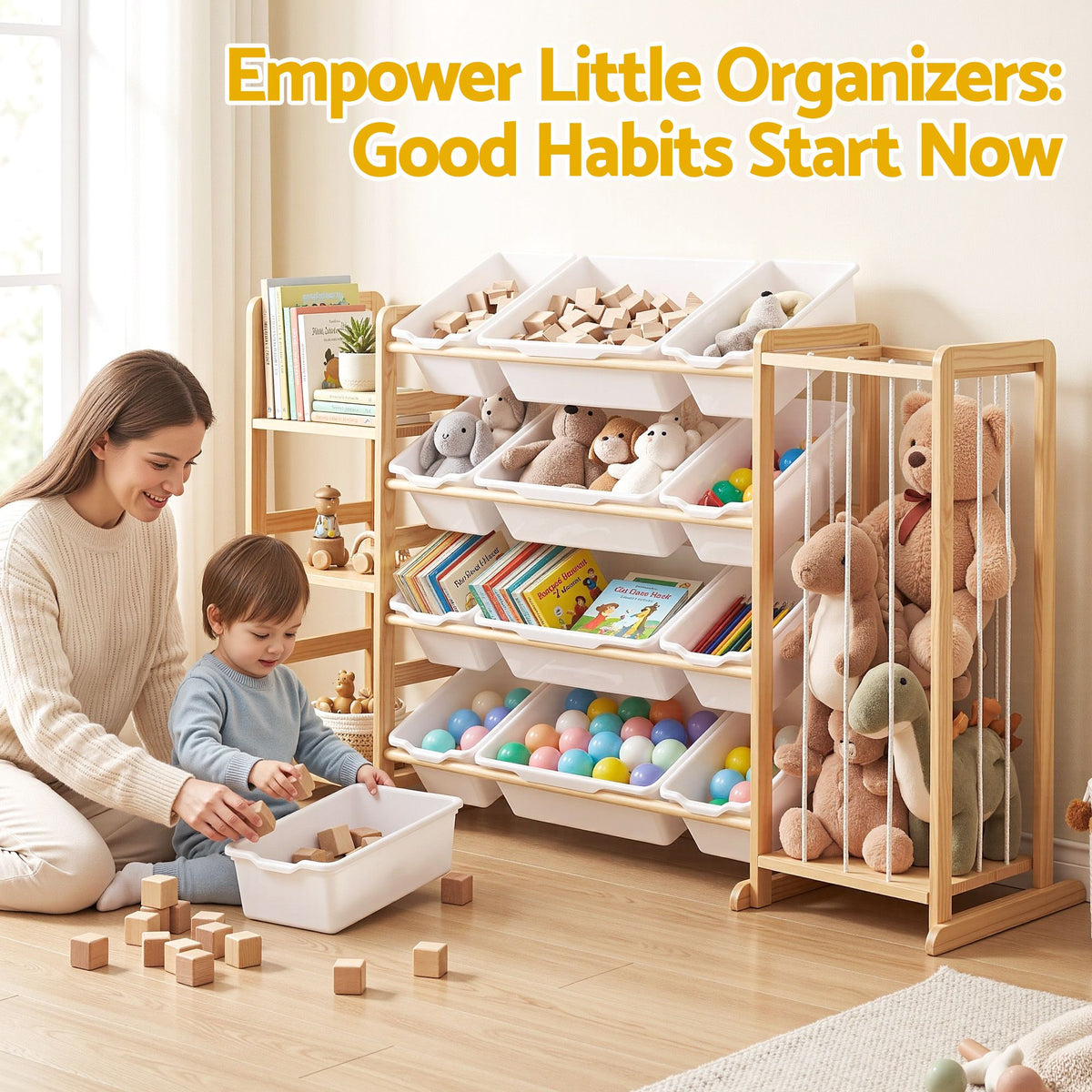 Keezi 3-in-1 Kids Toy Storage Organiser with 12 Bins, Shelves & Animal Storage