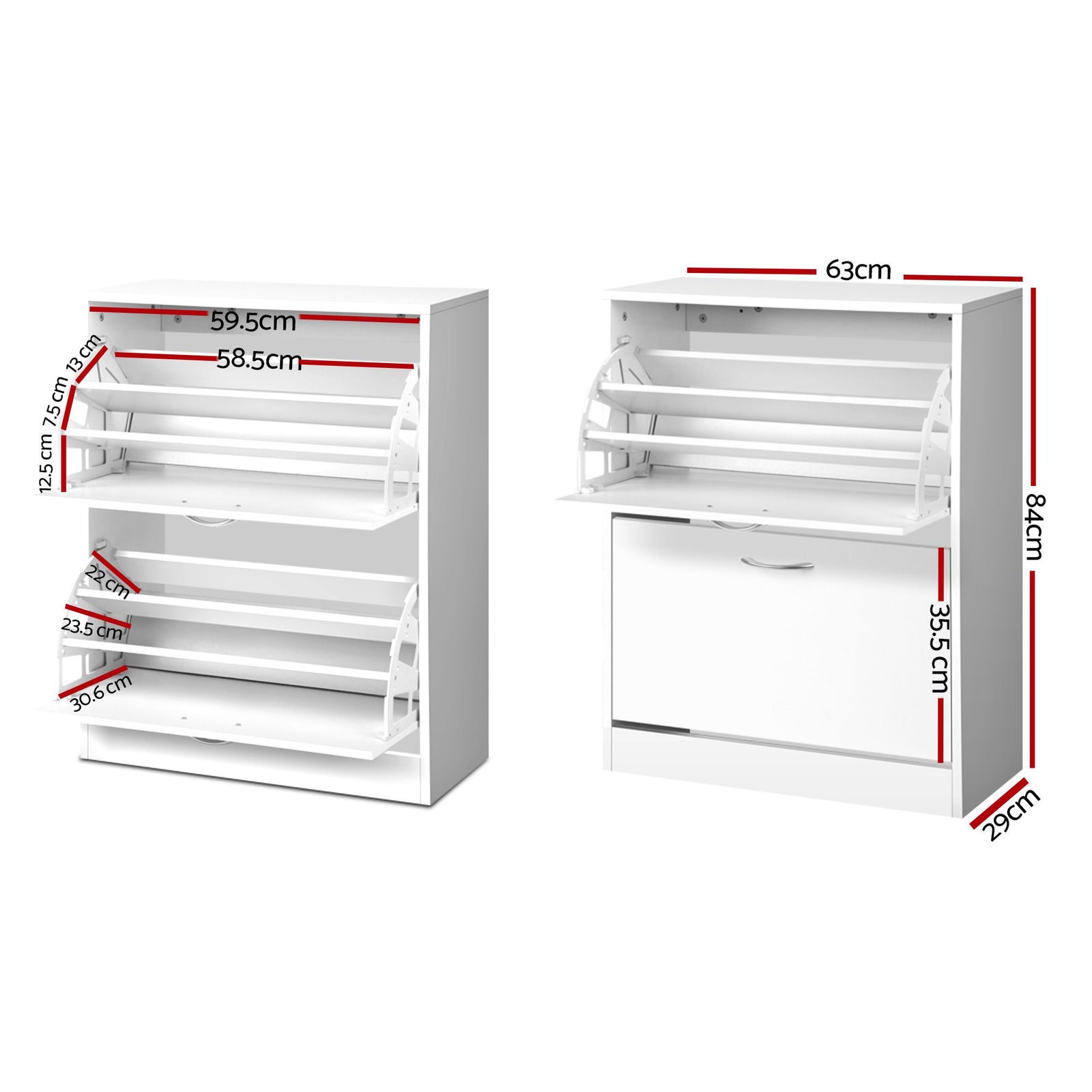 Artiss Shoe Cabinet Set 2‑Piece White – 2 Flip Drawers, Adjustable Shelves, 84cm