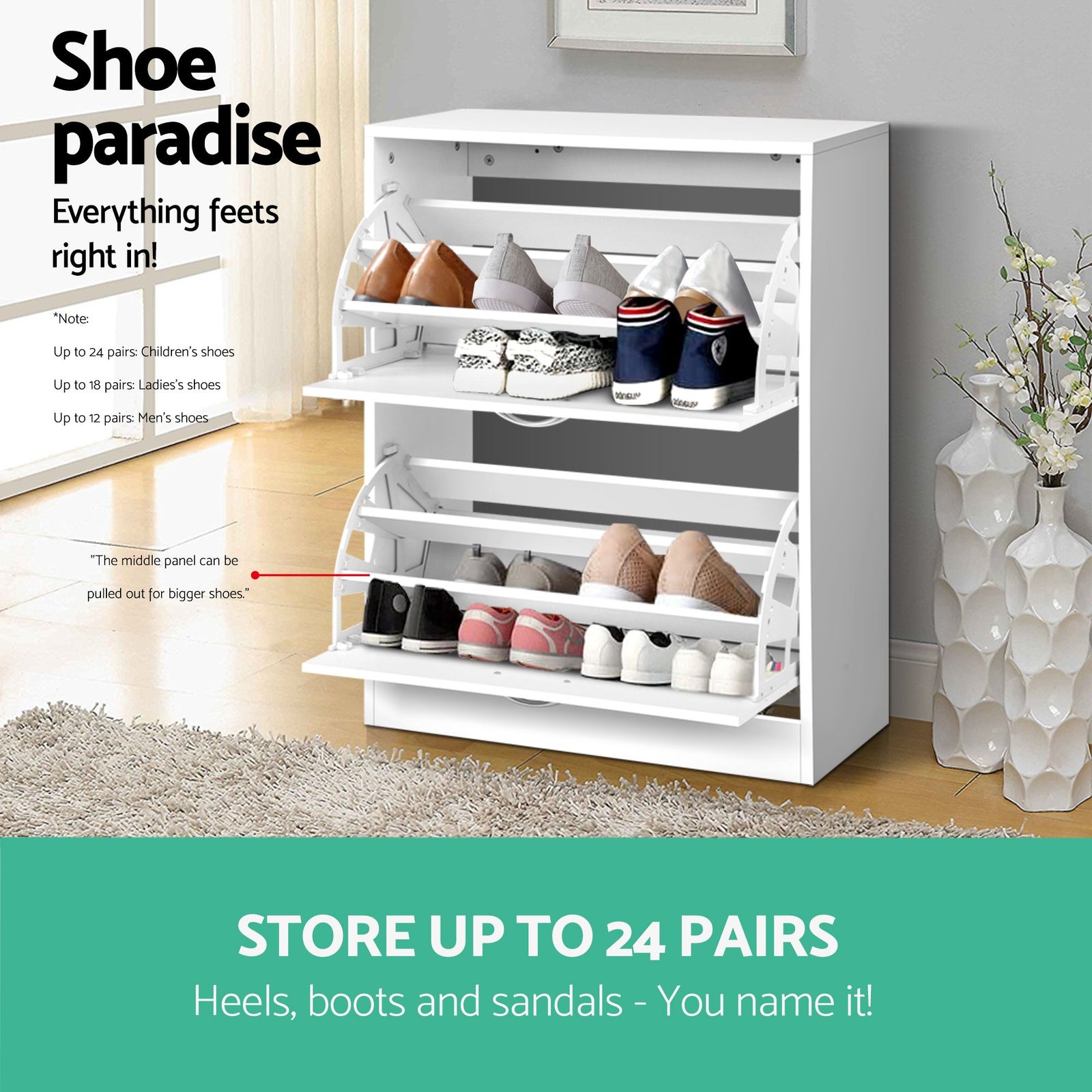 Artiss Shoe Cabinet Set 2‑Piece White – 2 Flip Drawers, Adjustable Shelves, 84cm
