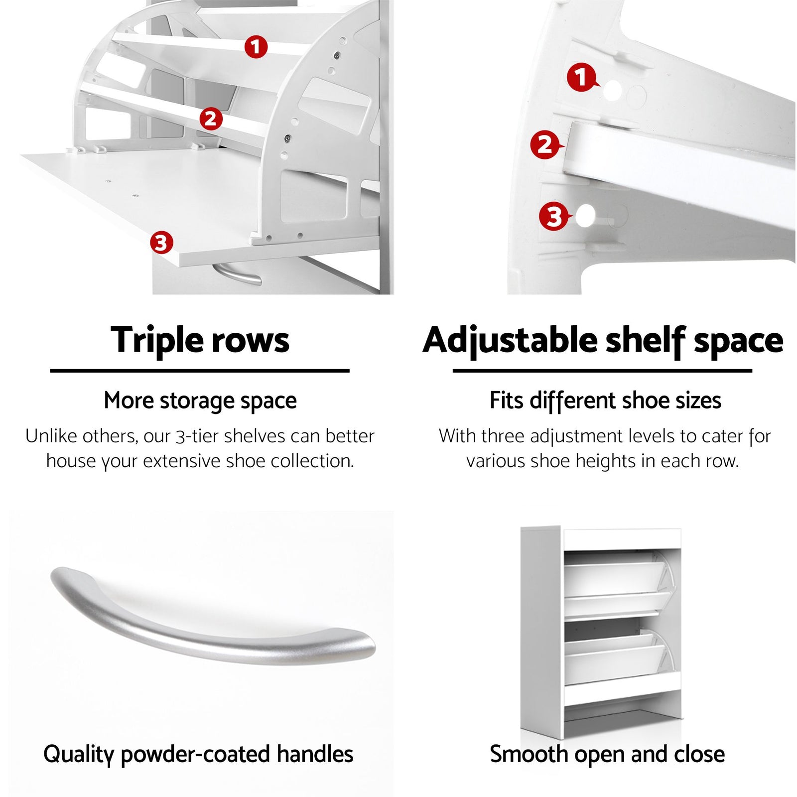 Artiss Shoe Cabinet Set 2‑Piece White – 2 Flip Drawers, Adjustable Shelves, 84cm