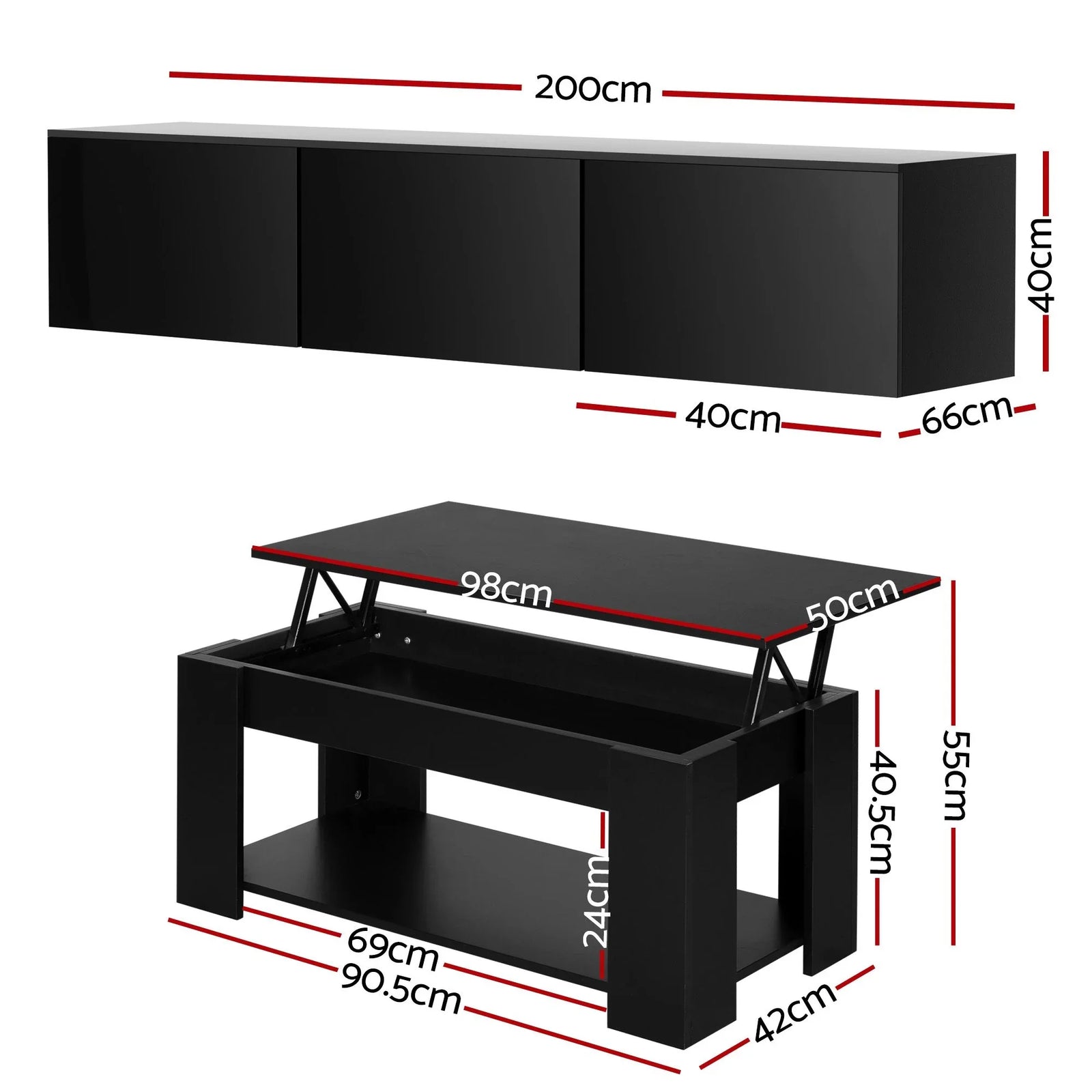 TV Unit & Coffee Table Set Storage Cabinet Black