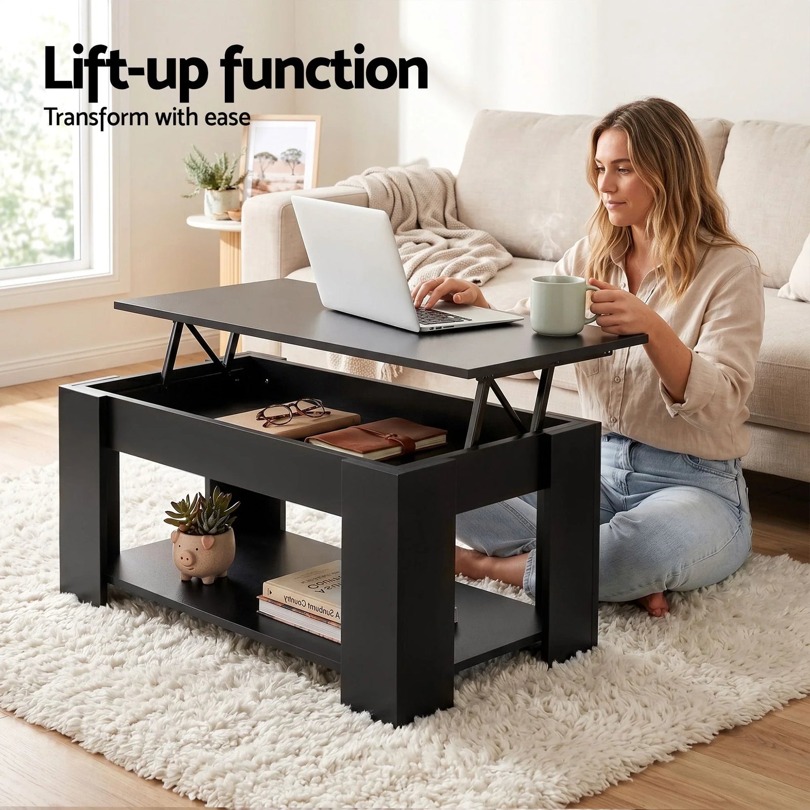 TV Unit & Coffee Table Set Storage Cabinet Black