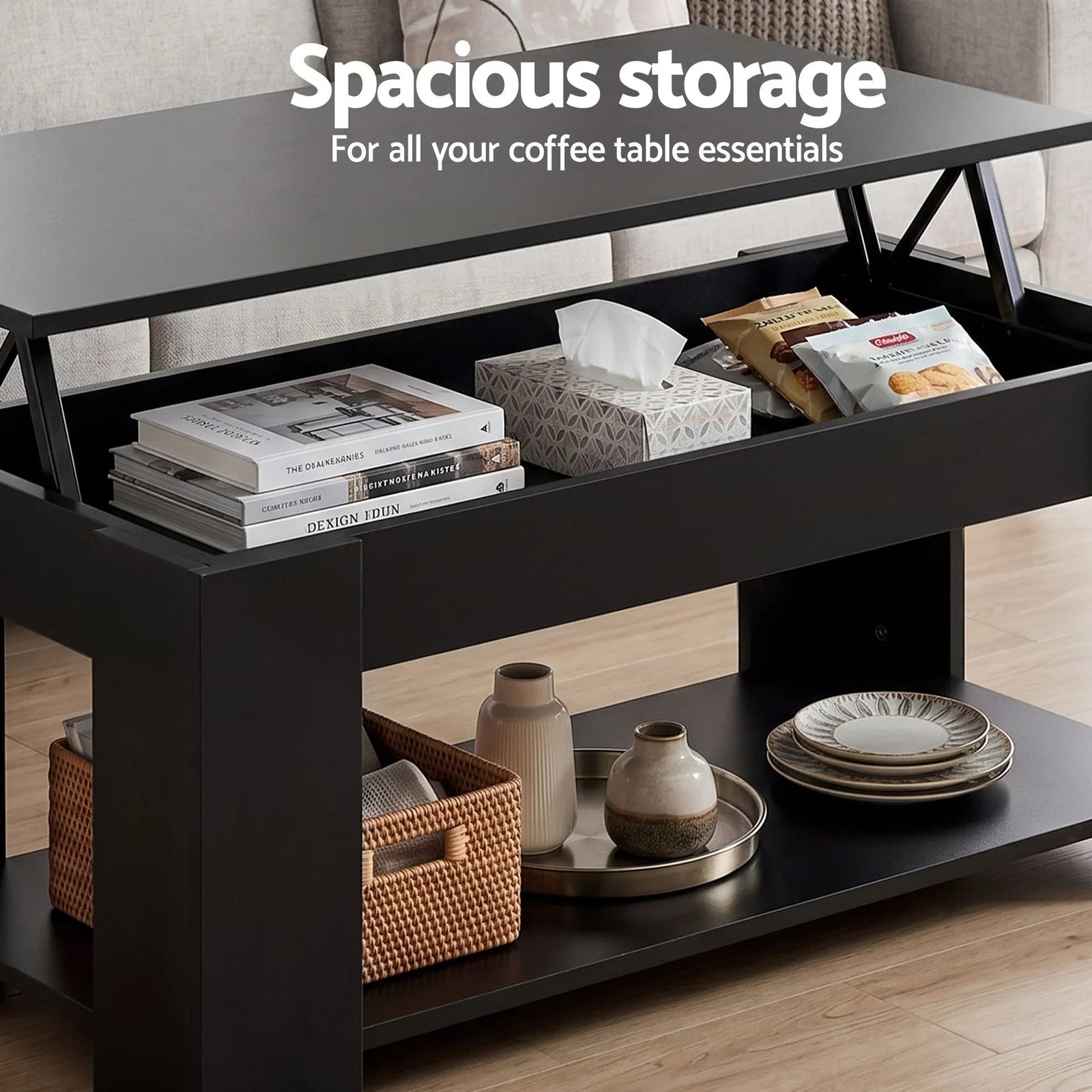 TV Unit & Coffee Table Set Storage Cabinet Black