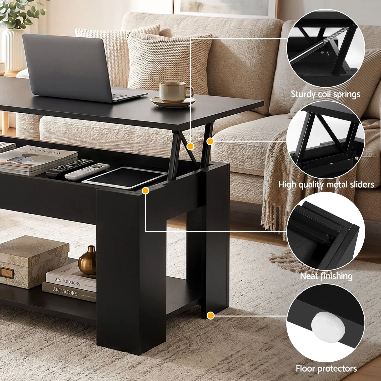 TV Unit & Coffee Table Set Storage Cabinet Black