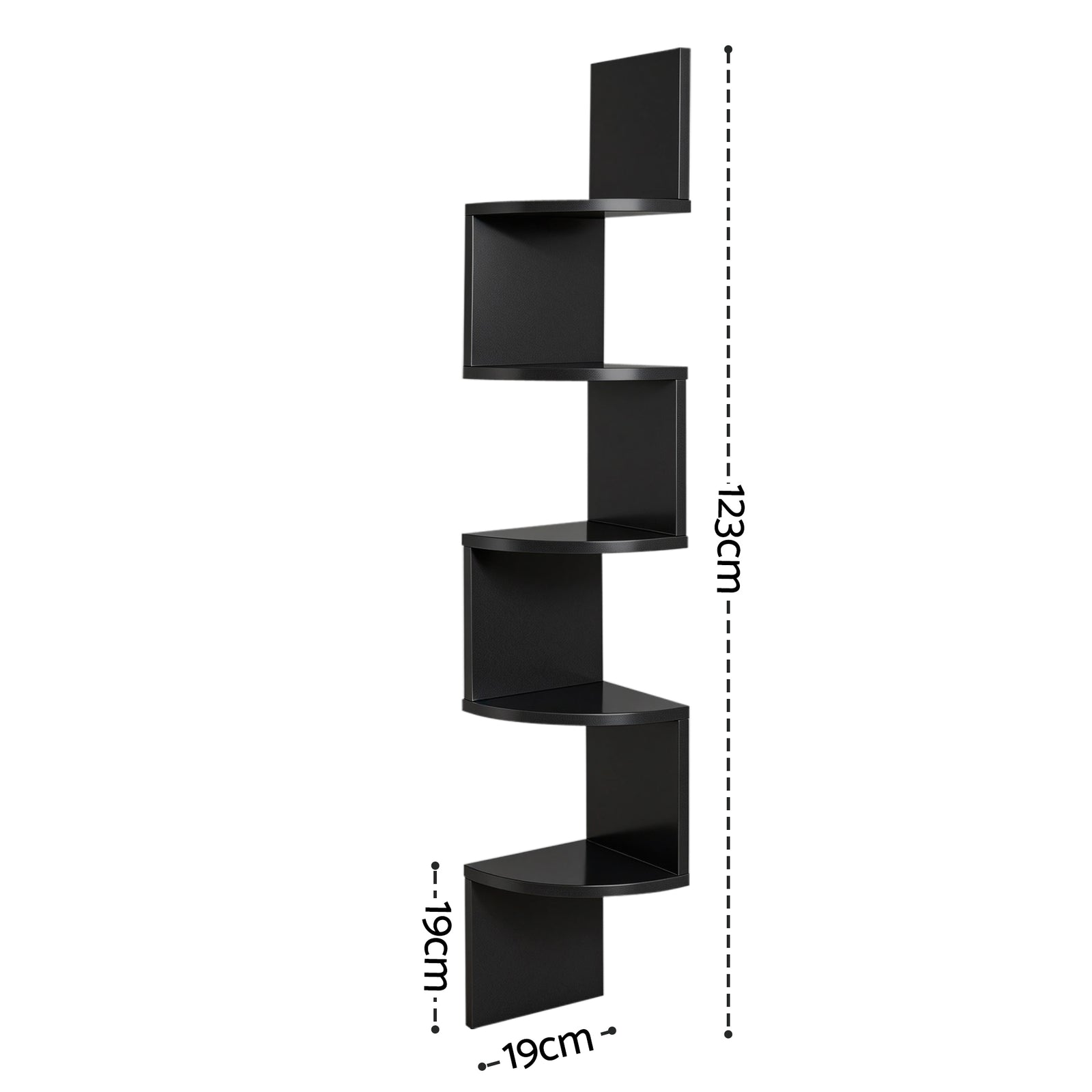 Wall Shelf Bookshelf Corner Floating 5-Tier Black