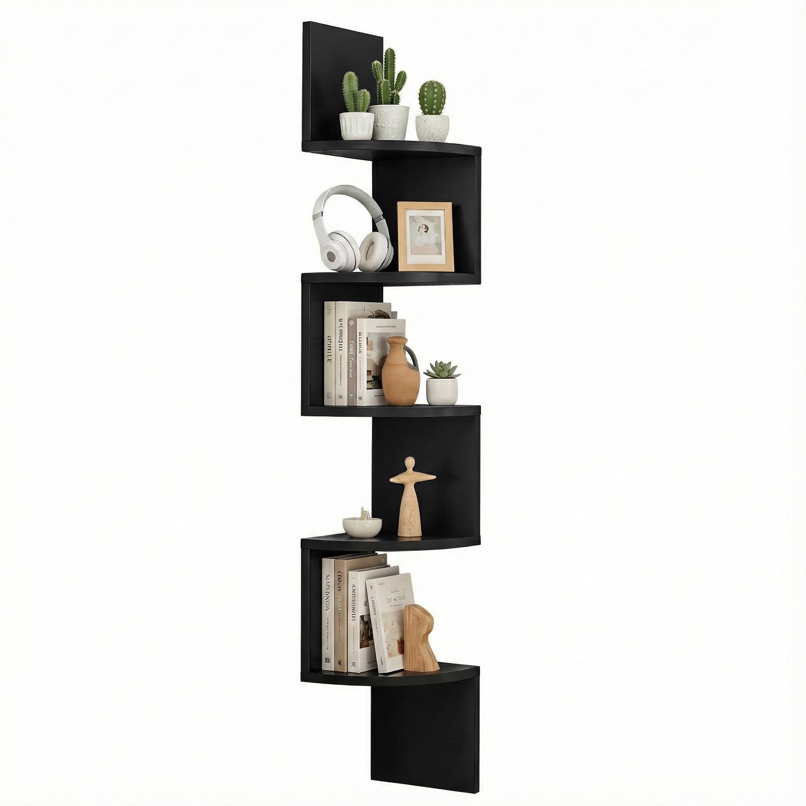 Wall Shelf Bookshelf Corner Floating 5-Tier Black