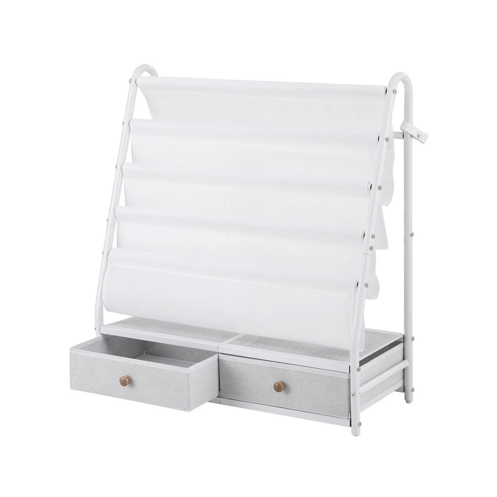 Kids Bookshelf Metal Storage Rack Toy Organiser Display Shelf Drawer White