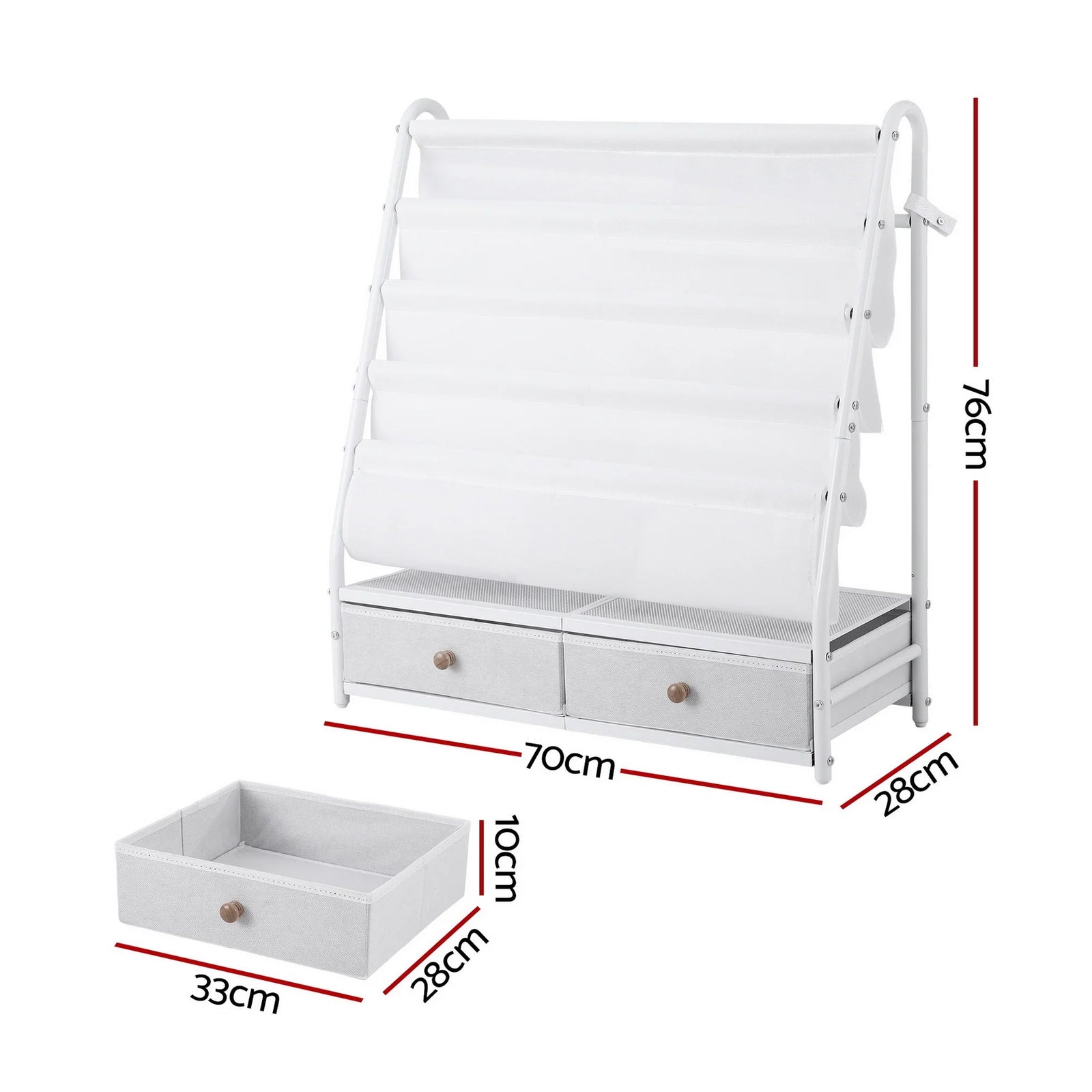 Kids Bookshelf Metal Storage Rack Toy Organiser Display Shelf Drawer White