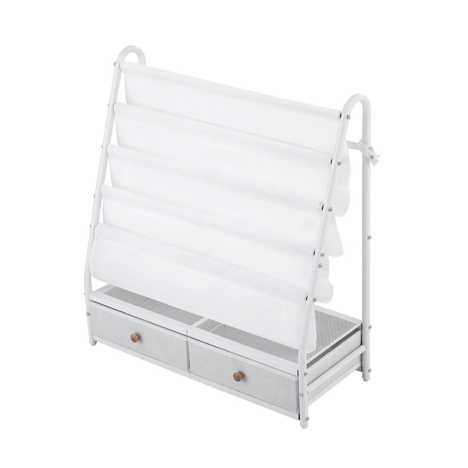 Kids Bookshelf Metal Storage Rack Toy Organiser Display Shelf Drawer White