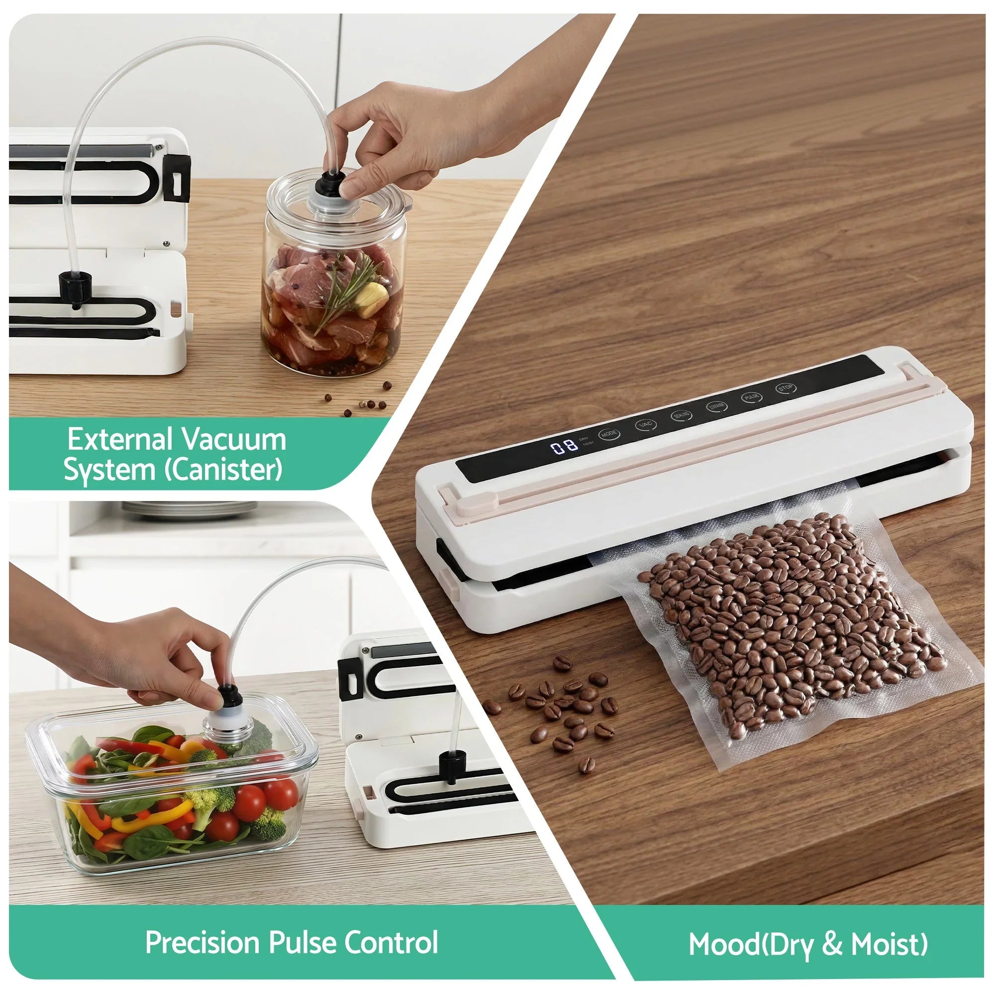Food Vacuum Sealer Machine Fresh Storage Auto Seal Slide Cutter 6 Modes White