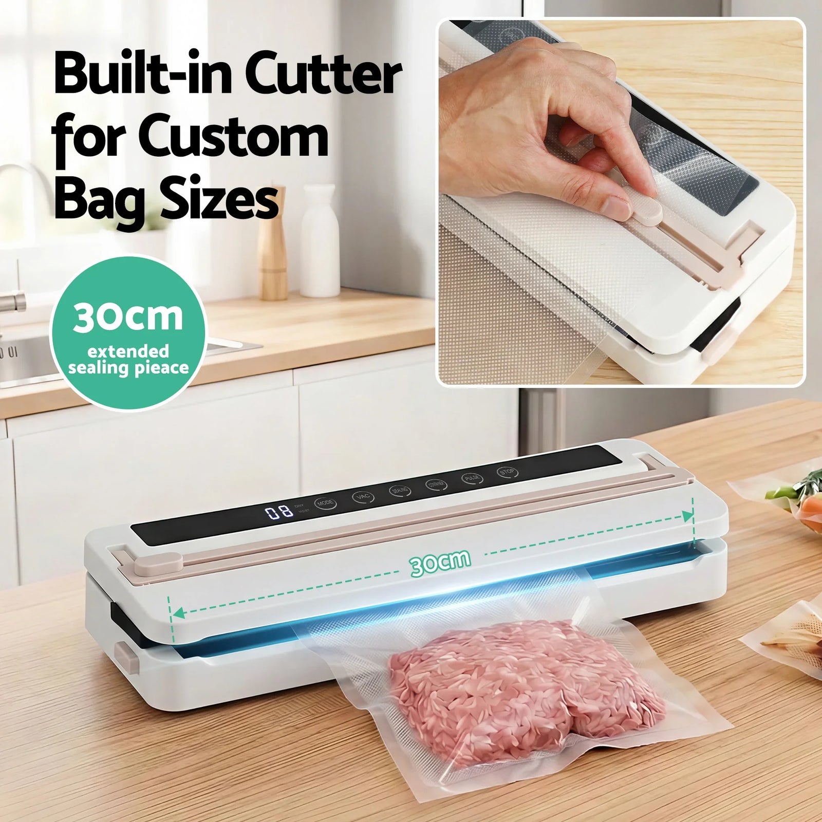 Food Vacuum Sealer Machine Fresh Storage Auto Seal Slide Cutter 6 Modes White