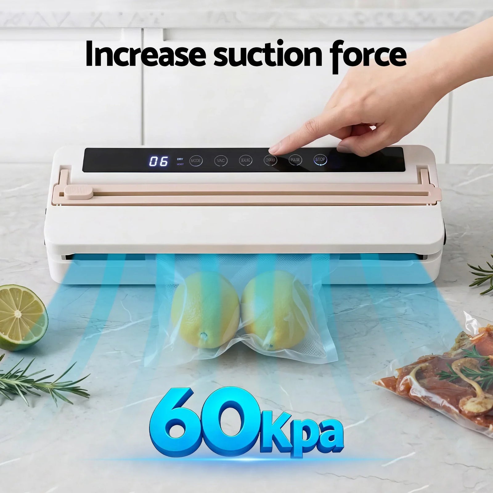 Food Vacuum Sealer Machine Fresh Storage Auto Seal Slide Cutter 6 Modes White